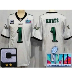 Youth Philadelphia Eagles #1 Jalen Hurts Limited White C Patch Super Bowl LVII Vapor Jersey