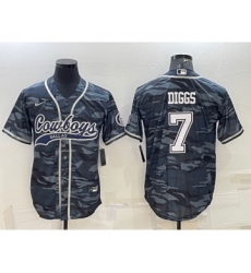 Men's Dallas Cowboys #7 Trevon Diggs Grey Camo With Patch Cool Base Stitched Baseball Jersey