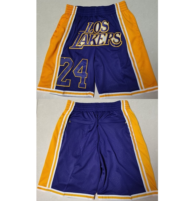 Men's Los Angeles Lakers #24 Purple Gold Shorts (Run Small)