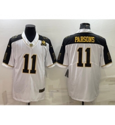 Men's Dallas Cowboys #11 Micah Parsons White Gold Edition With 1960 Patch Limited Stitched Football Jersey