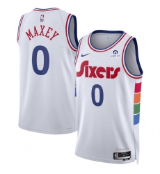 Men's Philadelphia 76ers #0 Tyrese Maxey White 2024-25 City Edition Stitched Jersey