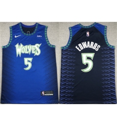 Men's Minnesota Timberwolves #5 Anthony Edwards Blue City Edition Stitched Jersey