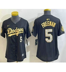 Women's Los Men's Los Angeles Dodgers #5 Freddie Freeman Black Gold 2024 World Series 34 Stitched Cool Base Jersey