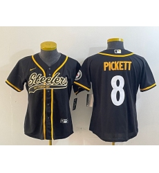 Women's Pittsburgh Steelers #8 Kenny Pickett Black With Cool Base Stitched Baseball Jersey(Run Small)