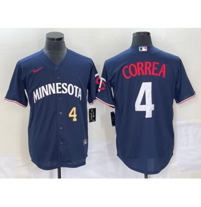 Men's Minnesota Twins #4 Carlos Correa Number 2023 Navy Blue Cool Base Stitched Jersey