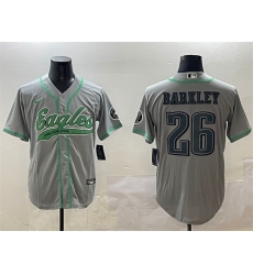 Men's Philadelphia Eagles #26 Saquon Barkley Gray Cool Base Stitched Baseball Jersey