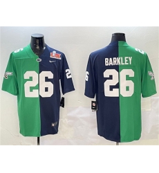 Men's Philadelphia Eagles #26 Saquon Barkley Green & Navy Split 2025 Super Bowl LIX Vapor Untouchable Limited Football Stitched Jersey