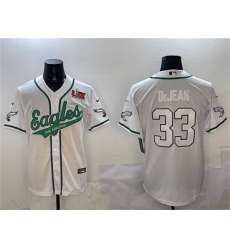 Men's Philadelphia Eagles #33 Cooper DeJean White 2025 Super Bowl LIX Cool Base Stitched Baseball Jersey