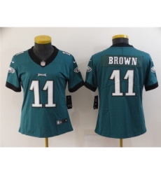 Women's Philadelphia Eagles #11 A. J. Brown Green Vapor Stitched Football Jersey(Run Small)