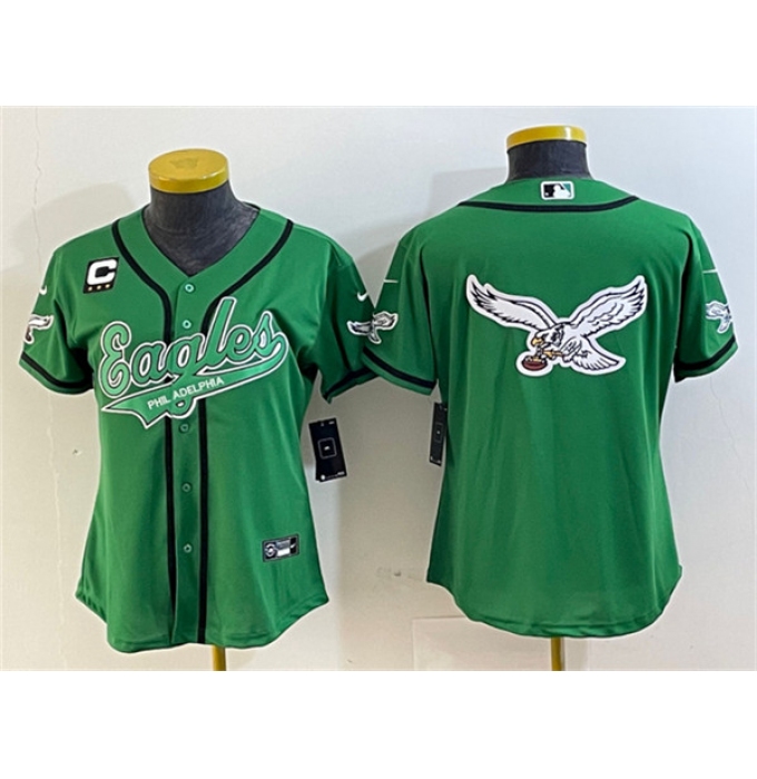 Women's Philadelphia Eagles Green Team Big Logo With 3-Star C Cool Base Stitched Baseball Jerseys