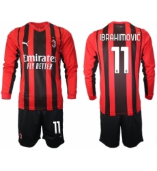 Men 2021-2022 Club Ac Milan home red Long Sleeve 11 Soccer Jersey