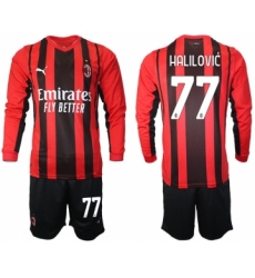 Men 2021-2022 Club Ac Milan home red Long Sleeve 77 Soccer Jersey