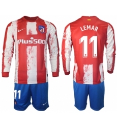 Men 2021-2022 Club Atletico Madrid home red Long Sleeve 11 Soccer Jersey