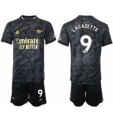 Men's Arsenal F.C #9 Lacazette 2023 Black Away Soccer Jersey Suit