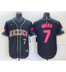 Men's Mexico Baseball #7 Julio Urias Number 2023 Black Pink World Classic Stitched Jersey5