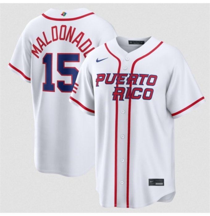 Men's Puerto Rico Baseball #15 Martín Maldonado White 2026 World Baseball Classic Home Stadium Stitched Jersey