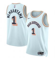 Men's San Antonio Spurs #1 Victor Wembanyama Light Blue 2024-25 City Edition Stitched Basketball Jersey