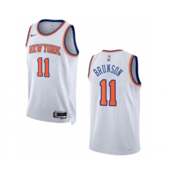 Men's New York Knicks #11 Jalen Brunson White Stitched Basketball Jersey