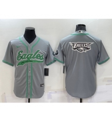 Men's Philadelphia Eagles Grey Team Big Logo With Patch Cool Base Stitched Baseball Jersey