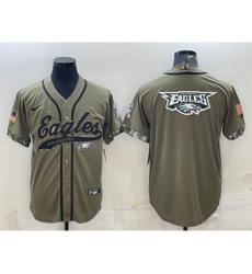 Men's Philadelphia Eagles Olive Salute to Service Team Big Logo Cool Base Stitched Baseball Jersey