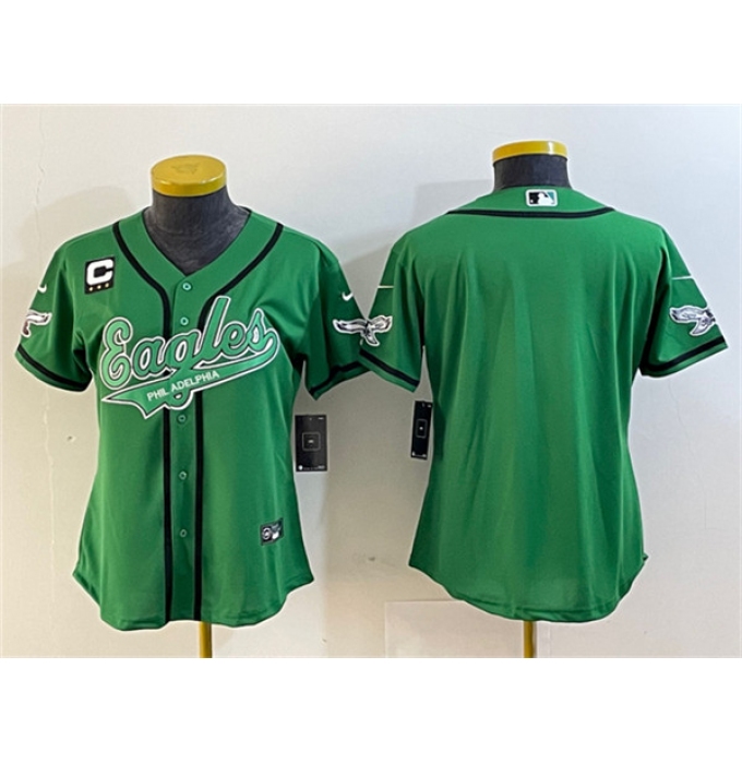 Women's Philadelphia Eagles Blank Green With 3-Star C Cool Base Stitched Baseball Jersey