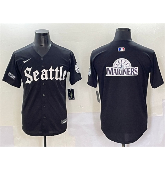 Men's Seattle Mariners Team Big Logo Black 'Deep Sea Gothic Edition' Vapor Premier Limited Stitched Baseball Jersey