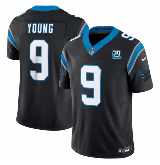 Men's Carolina Panthers #9 Bryce Young Black 2024 30th Anniversary F.U.S.E. Vapor Limited Stitched Football Jersey