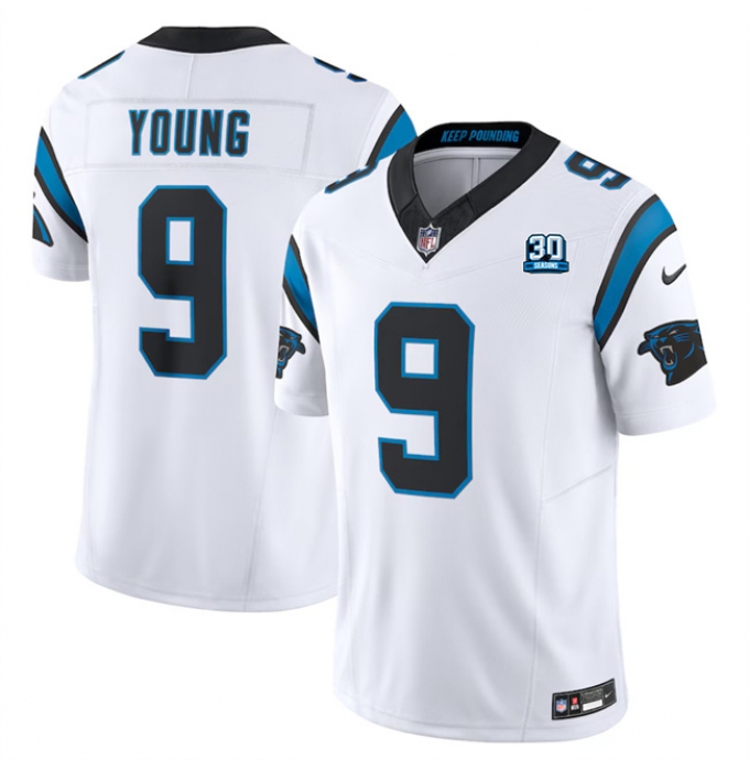 Men's Carolina Panthers #9 Bryce Young White 2024 30th Anniversary F.U.S.E. Vapor Limited Stitched Football Jersey