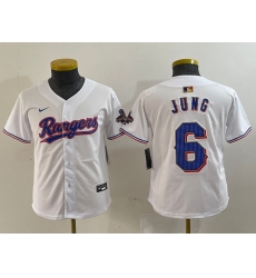 Youth Texas Rangers #32 Evan Carter Number White 2024 Gold Collection Limited Cool Base Jersey