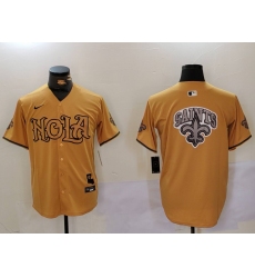 Men's New Orleans Saints Team Big Logo Gold Cool Base Stitched Baseball Jersey Men's New Orleans Saints Team Big Logo Gold Cool Base Stitched Baseball Jersey
