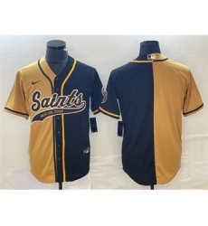Men's Nike New Orleans Saints Black Gold Split Cool Base Stitched Baseball Jersey Men's Nike New Orleans Saints Black Gold Split Cool Base Stitched Baseball Jersey