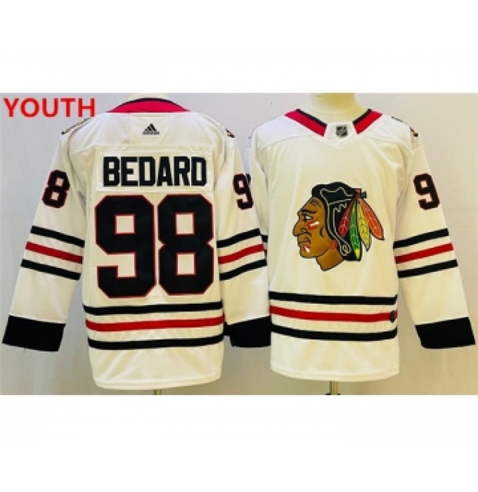 Youth Chicago Blackhawks #98 Connor Bedard White Black Stitched Jersey