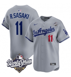 Men's Los Angeles Dodgers #11 Roki Sasaki Gray 2025 World Series Stitched Baseball Jersey
