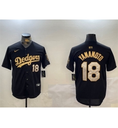 Men's Los Angeles Dodgers #18 Yoshinobu Yamamoto Black Gold Limited Stitched Baseball Jersey