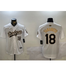 Men's Los Angeles Dodgers #18 Yoshinobu Yamamoto White Gold Home Limited Stitched Baseball Jersey