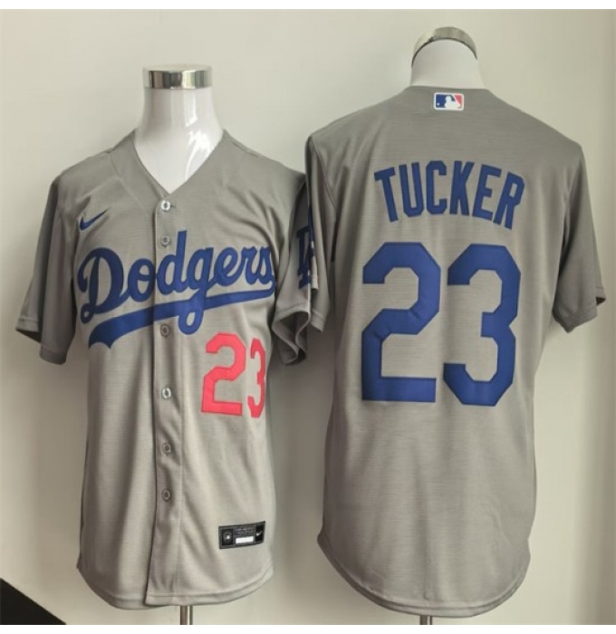 Men's Los Angeles Dodgers #23 Kyle Tucker Grey Cool Base Limited Stitched Baseball Jersey