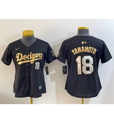 Women's Los Angeles Dodgers #18 Yoshinobu Yamamoto Black Gold Limited Stitched Baseball Jersey(Run Small)