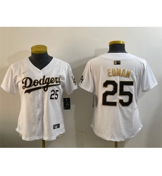 Women's Los Angeles Dodgers #25 Tommy Edman White Gold Home Limited Stitched Baseball Jersey(Run Small)