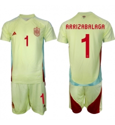 Men's Spain Team #1 Kepa Arrizabalaga 2024-25 Yellow Away Soccer Jersey Suit