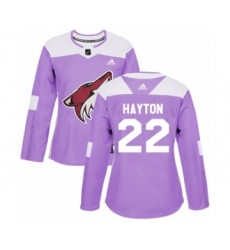 Women's Adidas Arizona Coyotes #22 Barrett Hayton Authentic Purple Fights Cancer Practice NHL Jersey