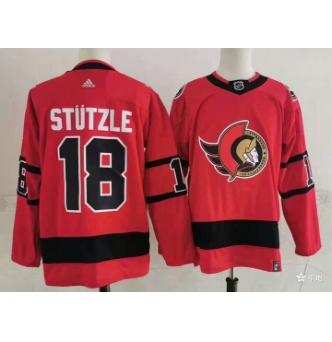 Men's Ottawa Senators #18 Tim Stutzle Red 2021 Reverse Retro Authentic Jersey