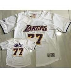 Men's Los Angeles Lakers #77 Luka Doncic White Short Sleeved AU Throwback Jersey