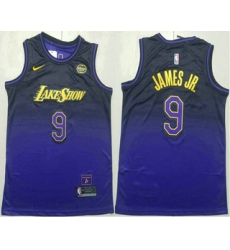 Men's Los Angeles Lakers #9 Bronny James Jr Purple 2024 City Edition Swingman Sponsor Stitched Jersey