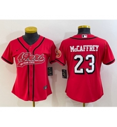 Women's San Francisco 49ers #23 Christian McCaffrey Red Color Rush With Patch Cool Base Stitched Baseball Jersey