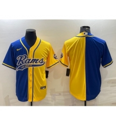 Men's Los Angeles Rams Blank Royal Yellow Split With Patch Cool Base Stitched Baseball Jersey
