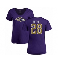 Football Women's Baltimore Ravens #28 Justin Bethel Purple Name & Number Logo T-Shirt