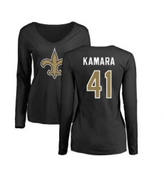 Football Women's New Orleans Saints #41 Alvin Kamara Black Name & Number Logo Slim Fit Long Sleeve T-Shirt