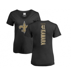 Football Women's New Orleans Saints #41 Alvin Kamara Black Name & Number Logo Slim Fit T-Shirt