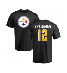 Football Pittsburgh Steelers #12 Terry Bradshaw Black Name & Number Logo T-Shirt