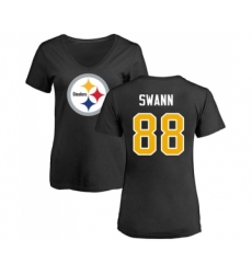 Football Women's Pittsburgh Steelers #88 Lynn Swann Black Name & Number Logo Slim Fit T-Shirt